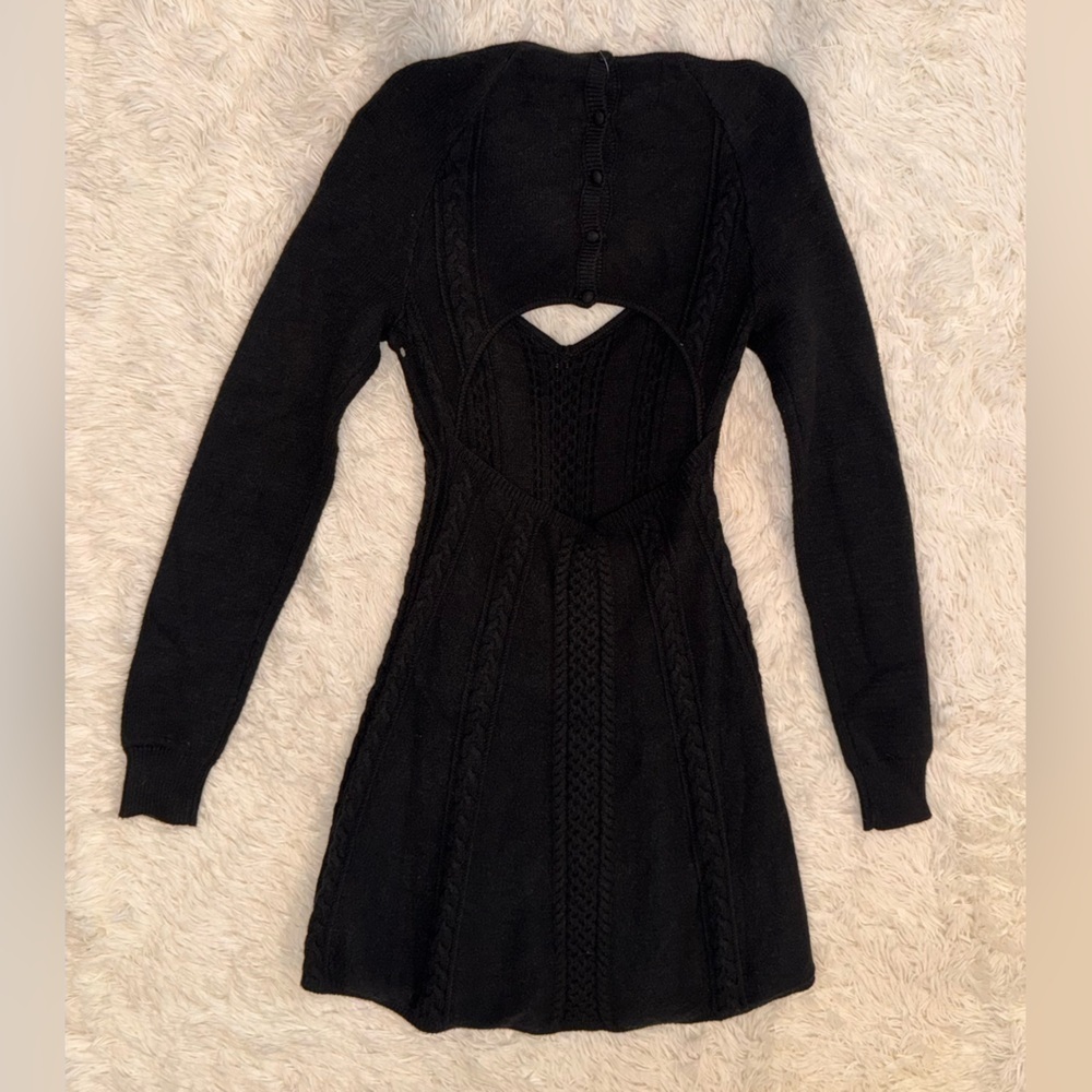 NWOT FREE PEOPLE Small World Mini long sleeves sweater  Dress black sz XL - Picture 4 of 5